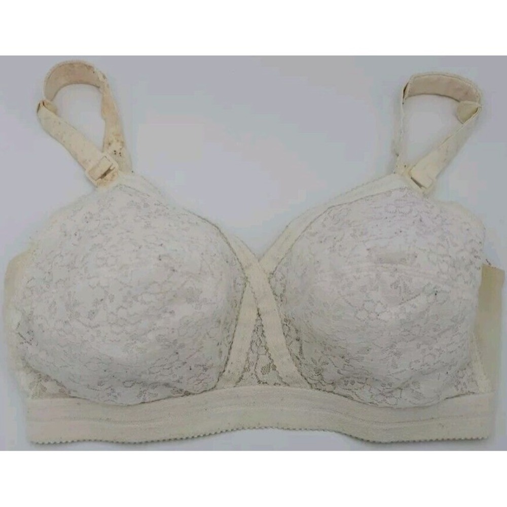 Vtg Montgomery Ward‎ Lace Bra X CrisCross Front Wireless 4 Hook Back Close Read